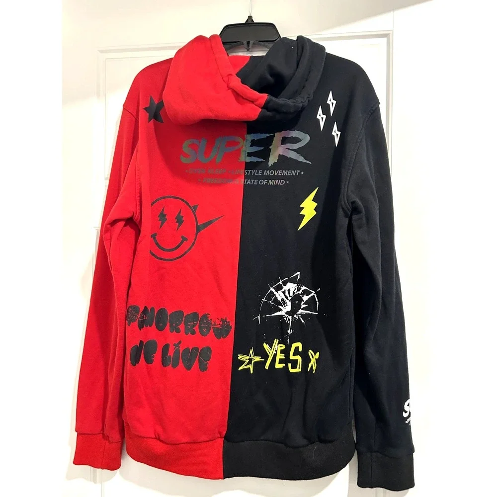 Kleep Reese Split Pullover Hoodie Size LARGE Streetwear Always Fresh Comic Print